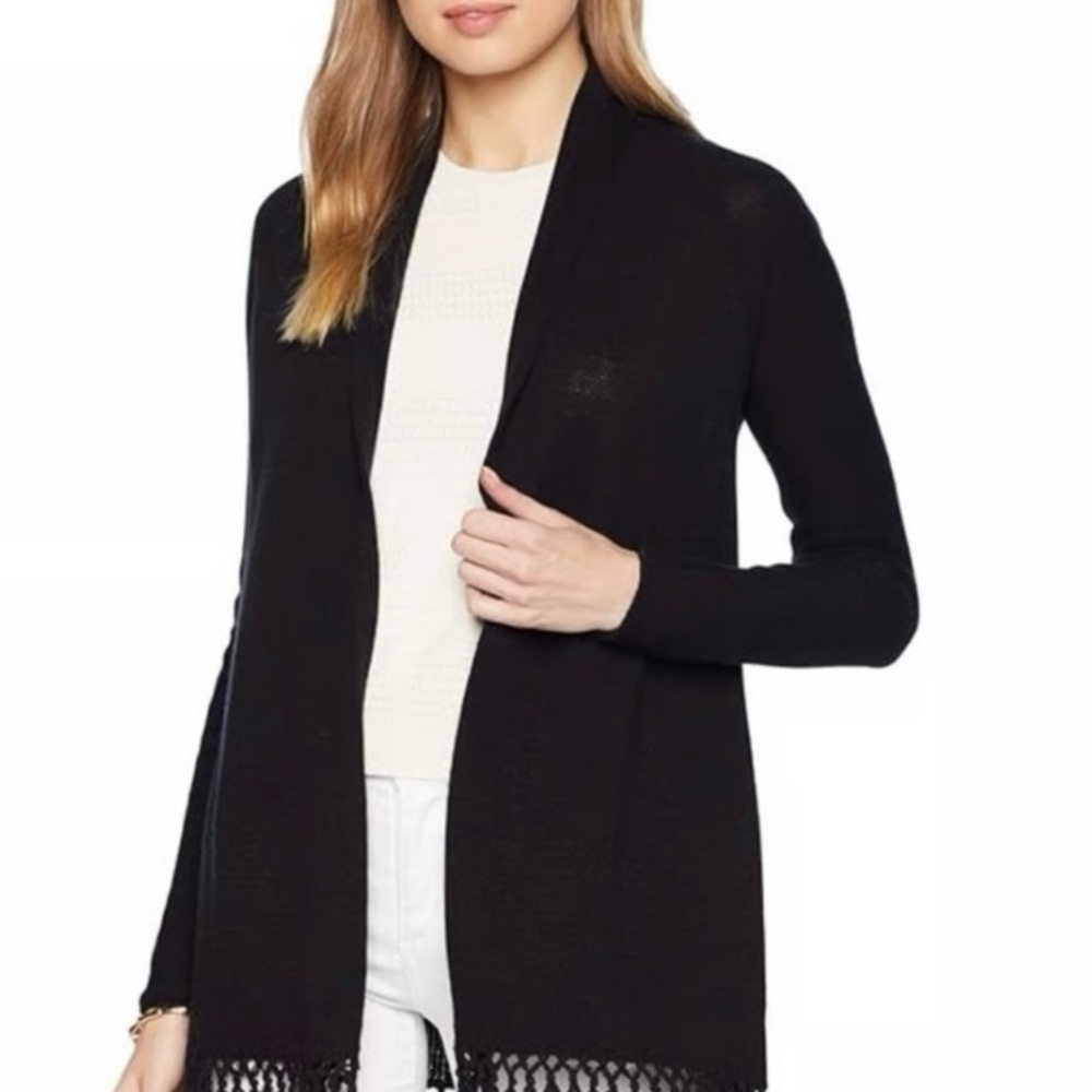 Lilly Pulitzer Black Open-Front Cardigan with Fringe Hem Tatum small